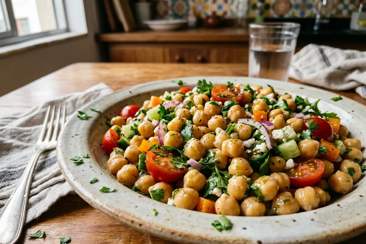 Salada de grão-de-bico com pimentões o segredinho para textura perfeita Salada de grão-de-bico com pimentões o segredinho para textura perfeita