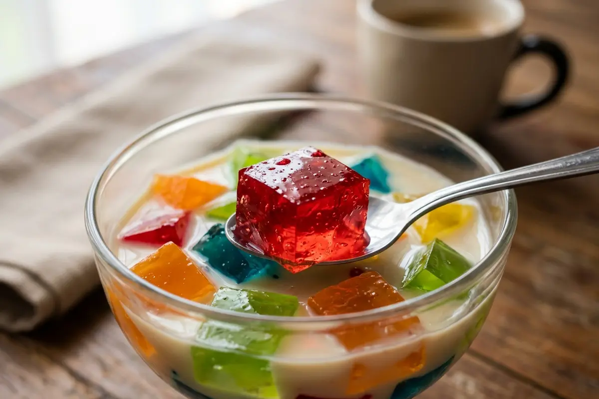 Sobremesa de gelatina colorida com camadas firmes e o truque da avó Sobremesa de gelatina colorida com camadas firmes e o truque da avó