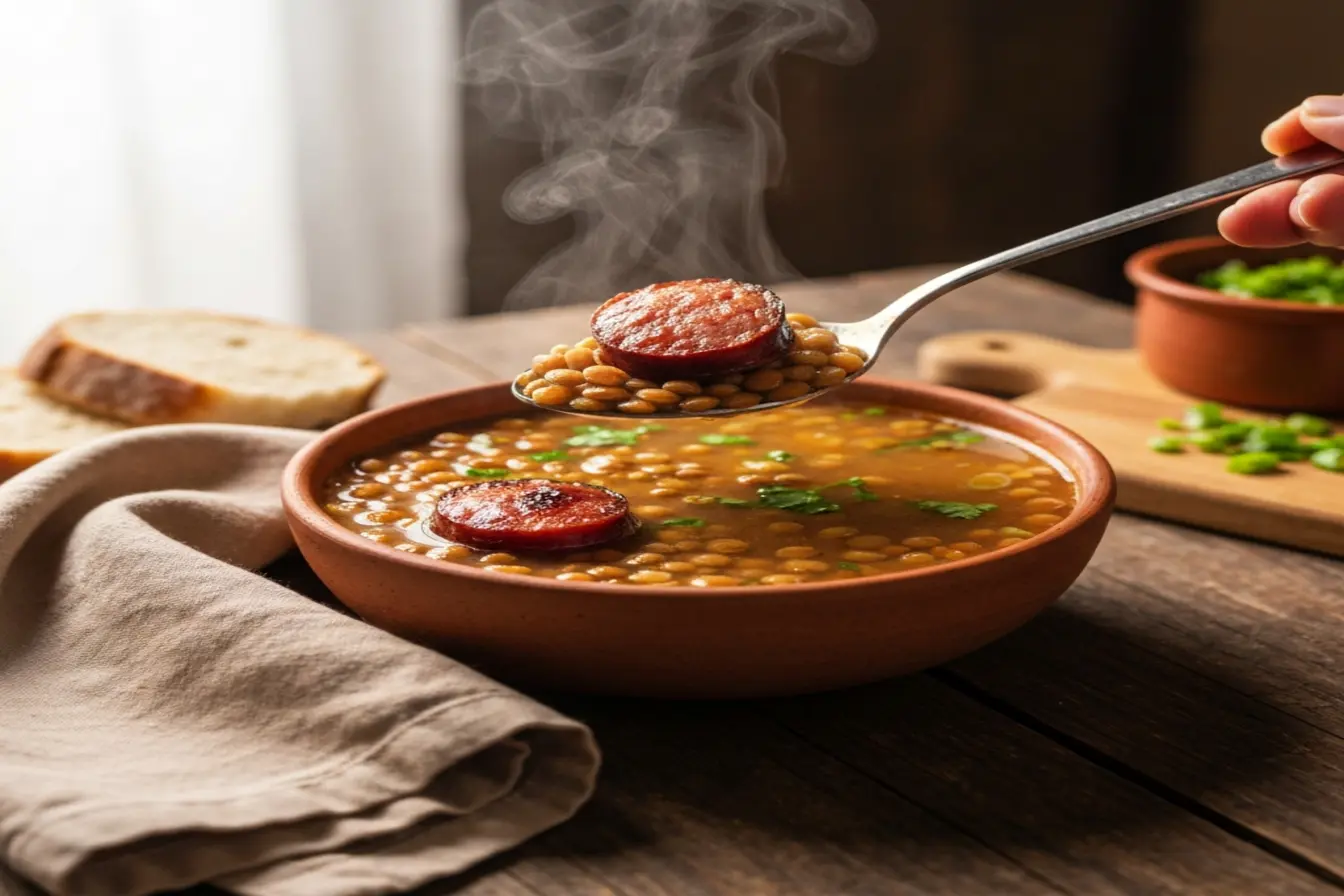 Sopa de lentilha com linguiça: prato da sorte e muito nutritivo Sopa de lentilha com linguiça: prato da sorte e muito nutritivo