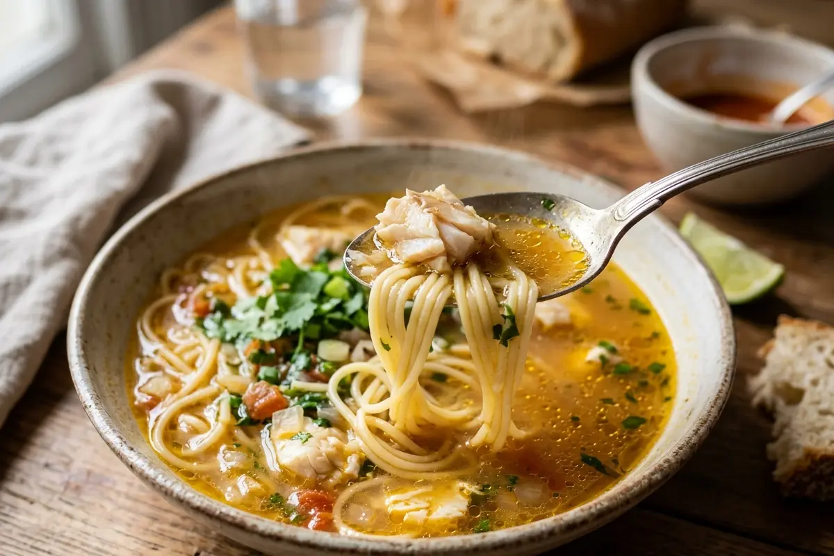 Sopa de peixe com macarrão: o truque para o peixe ficar suculento e inteiro Sopa de peixe com macarrão: o truque para o peixe ficar suculento e inteiro