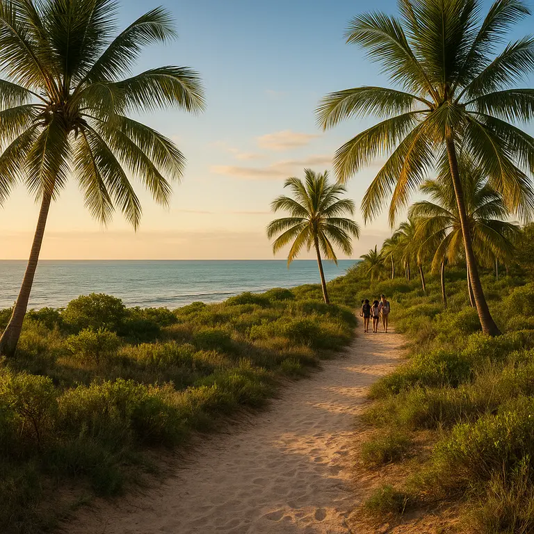Trilha natural entre praias e chapada na Bahia com vegetação verde