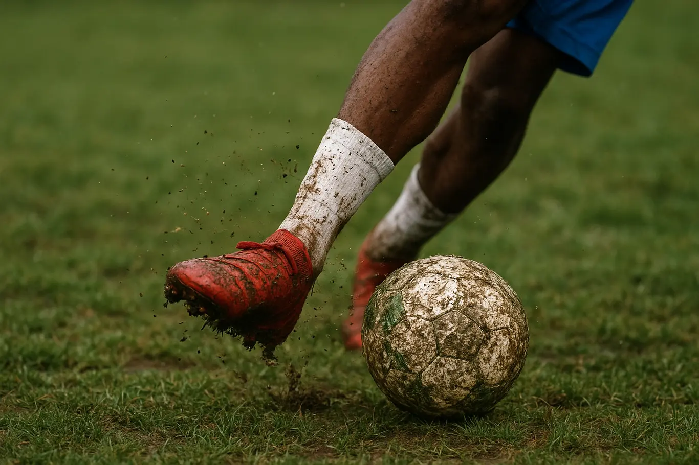 Amistoso com Fluminense serve para ajustar o Bahia antes do retorno Close-up da bota e bola com grama e lama durante aquecimento do Bahia