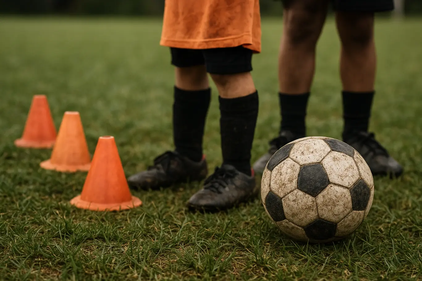 Convocações da base baiana dão mais opções ao Bahia no Brasileirão Detalhe das chuteiras, bola e cones em treino da base, sem rostos visíveis
