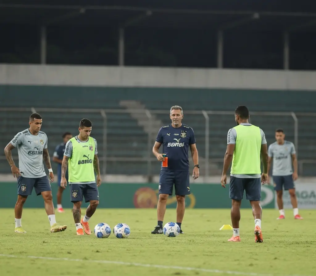 Bahia não marca amistosos na pausa da copa e arrisca ritmo no brasileiro Treino reduzido do Bahia com jogadores de costas e treinador observando em estádio vazio