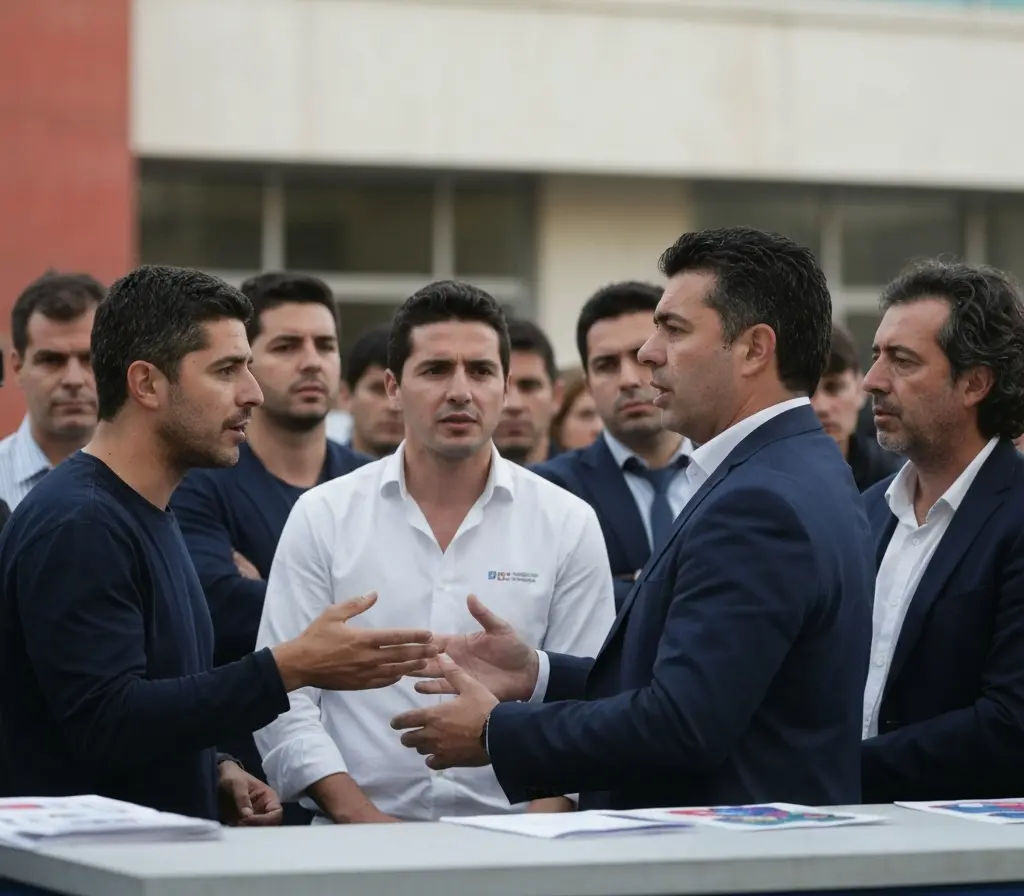 Grupo City propõe modernizar escudo do Bahia e provoca debate na torcida Torcedores nas arquibancadas segurando maquetes abstratas de escudos, vista de três-quartos
