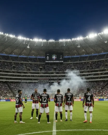 Bahia enfrenta Fluminense no Maracanã e testa opções para o Brasileiro Vista ampla do Maracanã ao entardecer com jogadores do Bahia aquecendo e arquibancadas cheias