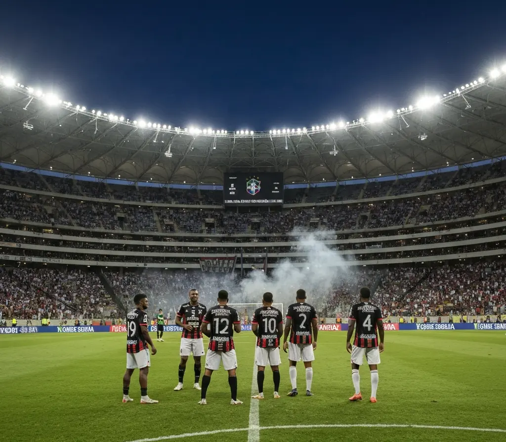 Bahia enfrenta Fluminense no Maracanã e testa opções para o Brasileiro Vista ampla do Maracanã ao entardecer com jogadores do Bahia aquecendo e arquibancadas cheias