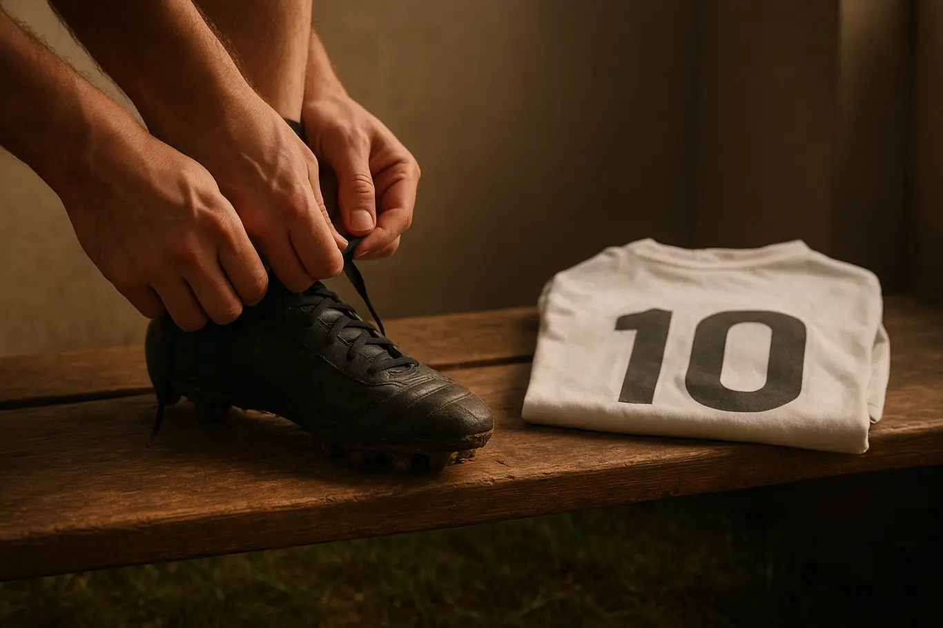 Bahia negocia venda de Gabriel Xavier para China e abre busca por reposição Chuteira e camisa numerada sobre banco do vestiário
