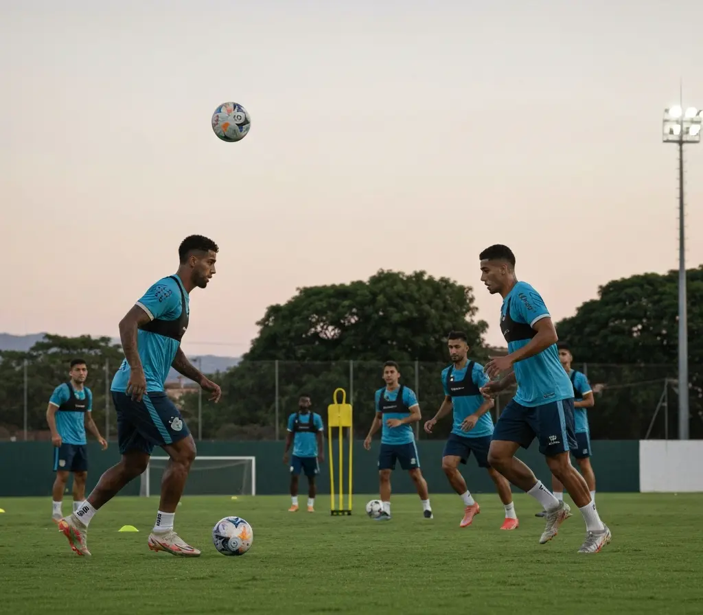 Bahia intensifica intertemporada com foco em jogadas e mira no brasileiro Jogadores do Bahia em treino coletivo executando jogadas ensaiadas, vistos de costas e perfil.