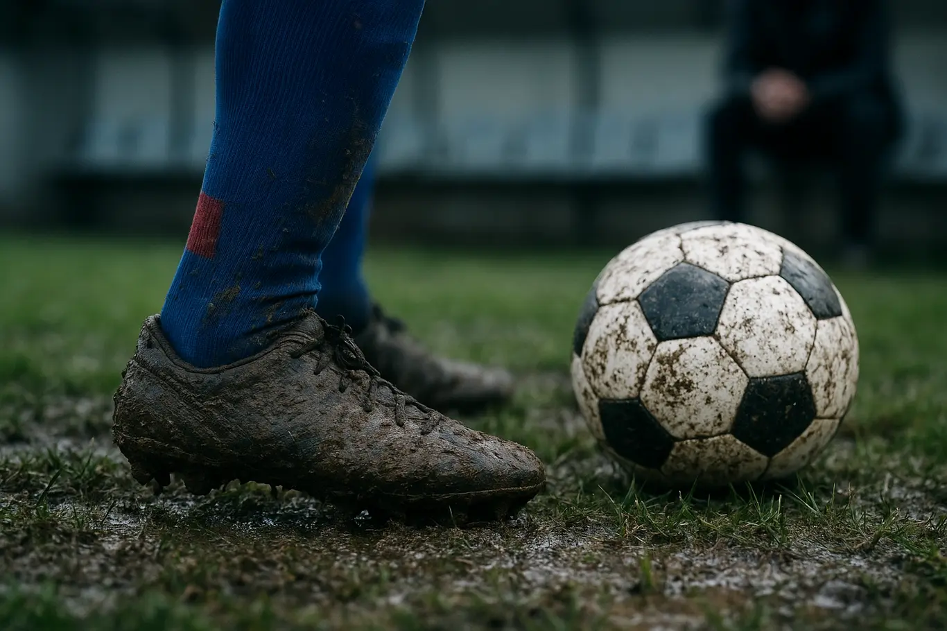 Bahia perde para Juventude e complica classificação no brasileiro sub-20 Close-up da bota na grama molhada com lama e marcas de chute