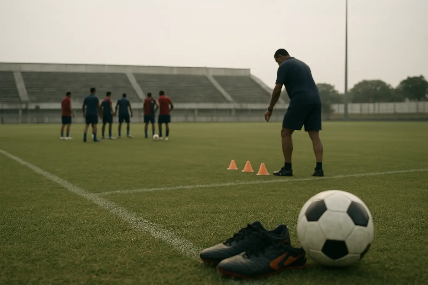 Bahia se reapresenta no ct e inicia preparação por estabilidade no campeonato Campo de treino do CT do Bahia com atletas e material de treino em foco ambiental