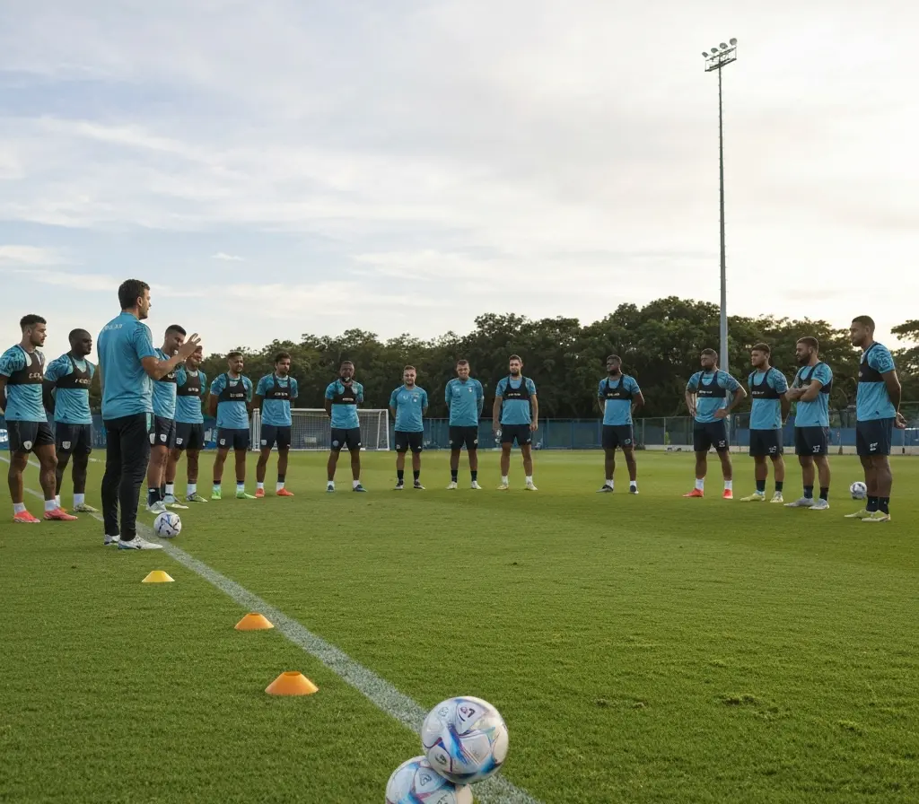 Bahia se reapresenta no ct e inicia preparação para a reta decisiva Treinador de costas orienta jogadores do Bahia em treino no CT