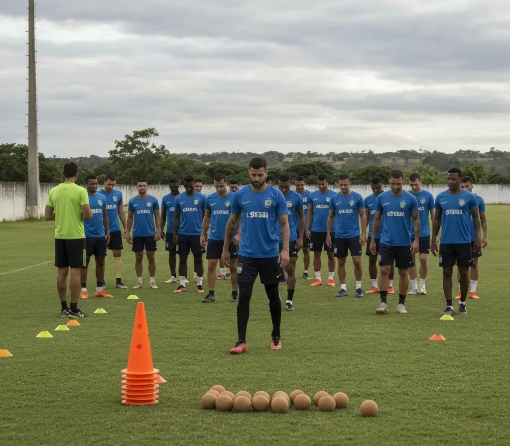 Bahia retoma treinos no Evaristo de Macedo e busca reação no Brasileiro Equipe do Bahia treinando no gramado do estádio Evaristo de Macedo vista de costas, com técnico na lateral e arquibancada ao fundo