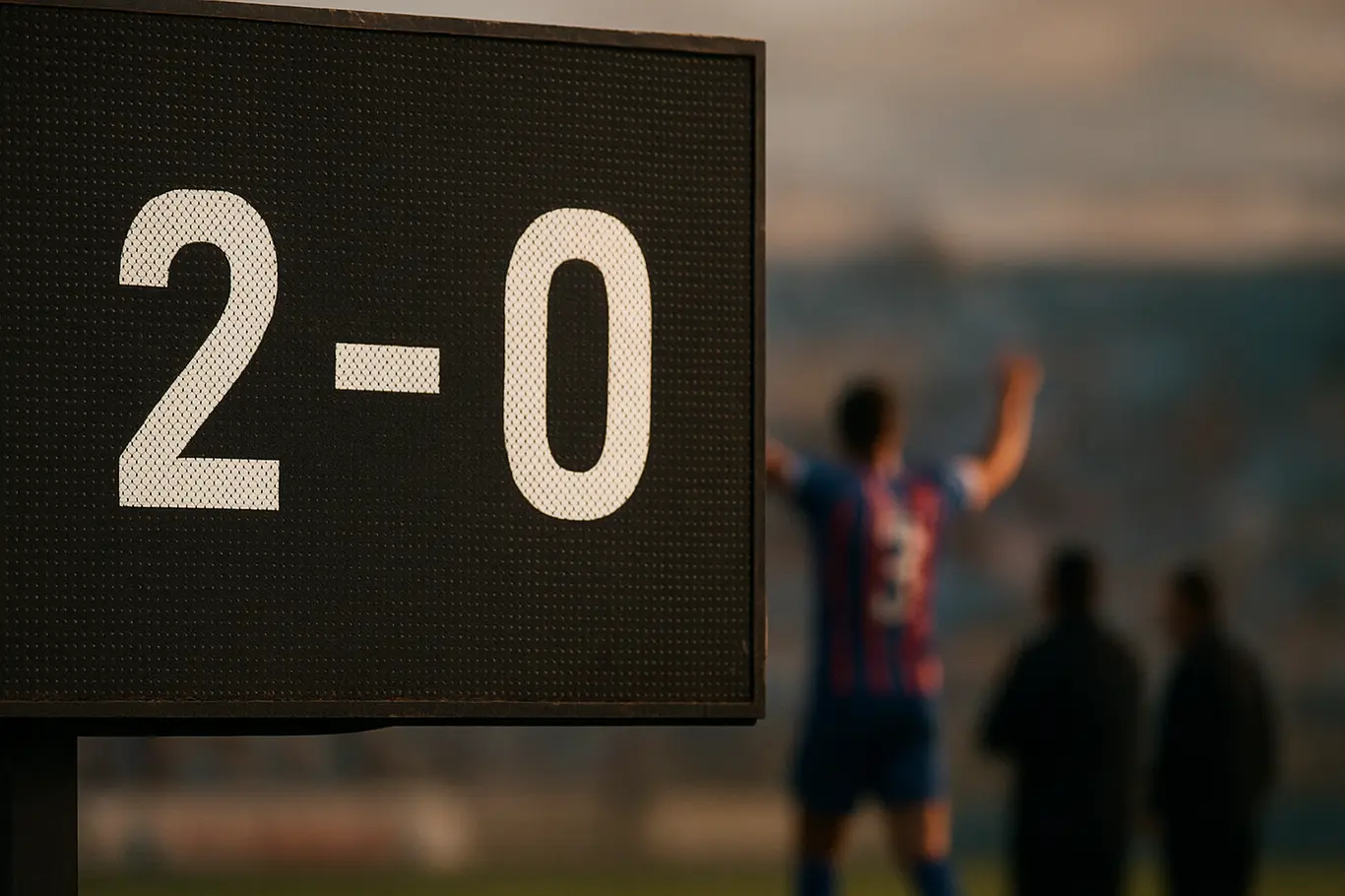 Bahia vence Santos por 2 a 0 e reforça chance na briga por vaga Placar eletrônico marcando 2 a 0 com jogador do Bahia de costas desfocado ao fundo