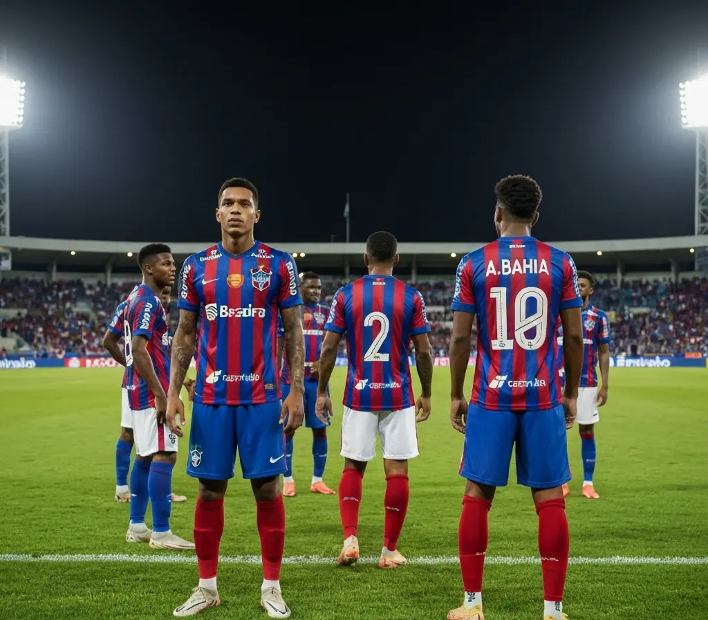 Empate na estreia pressiona Brasil por vitória e mobiliza torcida do Bahia Multidão de torcedores do Bahia de costas e de perfil nas arquibancadas, bandeiras e faixas