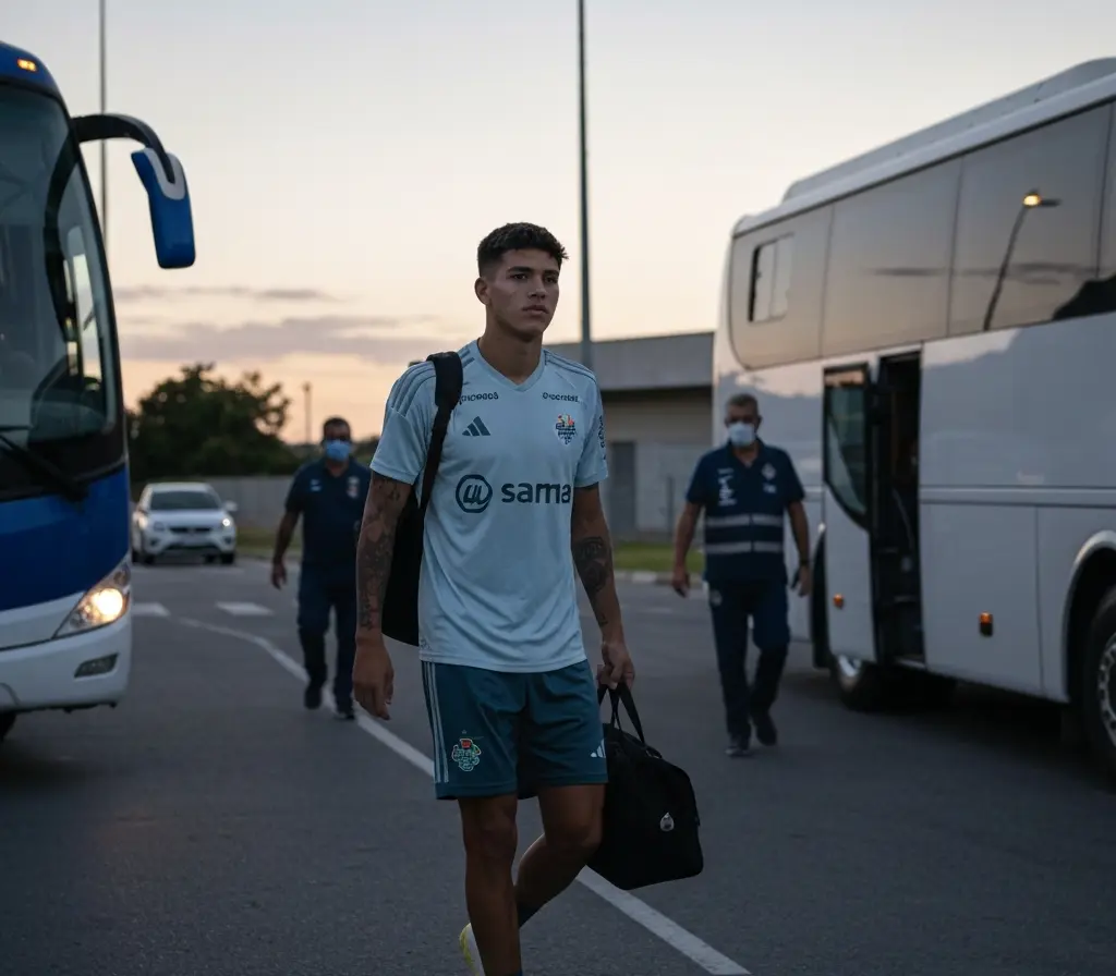 Convocado Cailan vai à seleção sub-15 e pode desfalcar o Bahia na base Jogador da base de costas caminhando no corredor do centro de treinamento, comissão técnica desfocada ao fundo