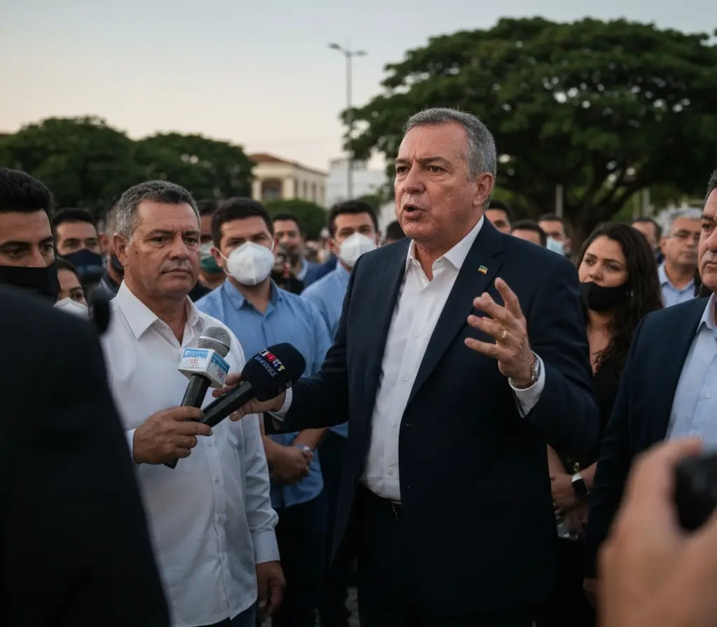 Jerônimo rebate ACM Neto em Itaberaba e diz que disputa pode afetar serviços Político de costas em palanque gesticulando para multidão em Itaberaba