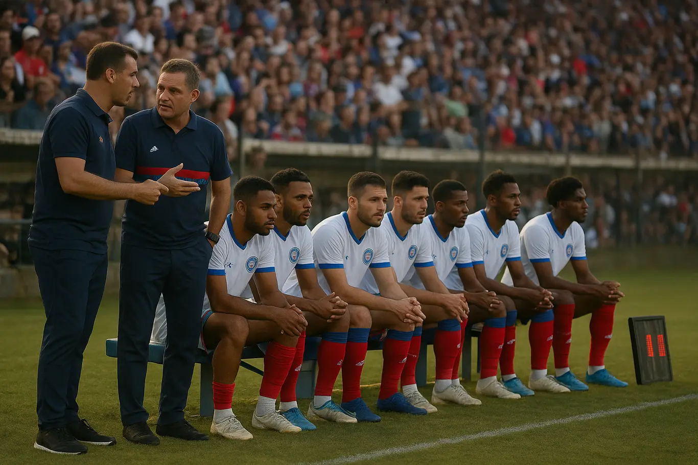 Retorno de Lucas Mugni ao Ceará tem impacto limitado no Bahia Banco de reservas do Bahia com comissão técnica em discussão e jogadores de costas