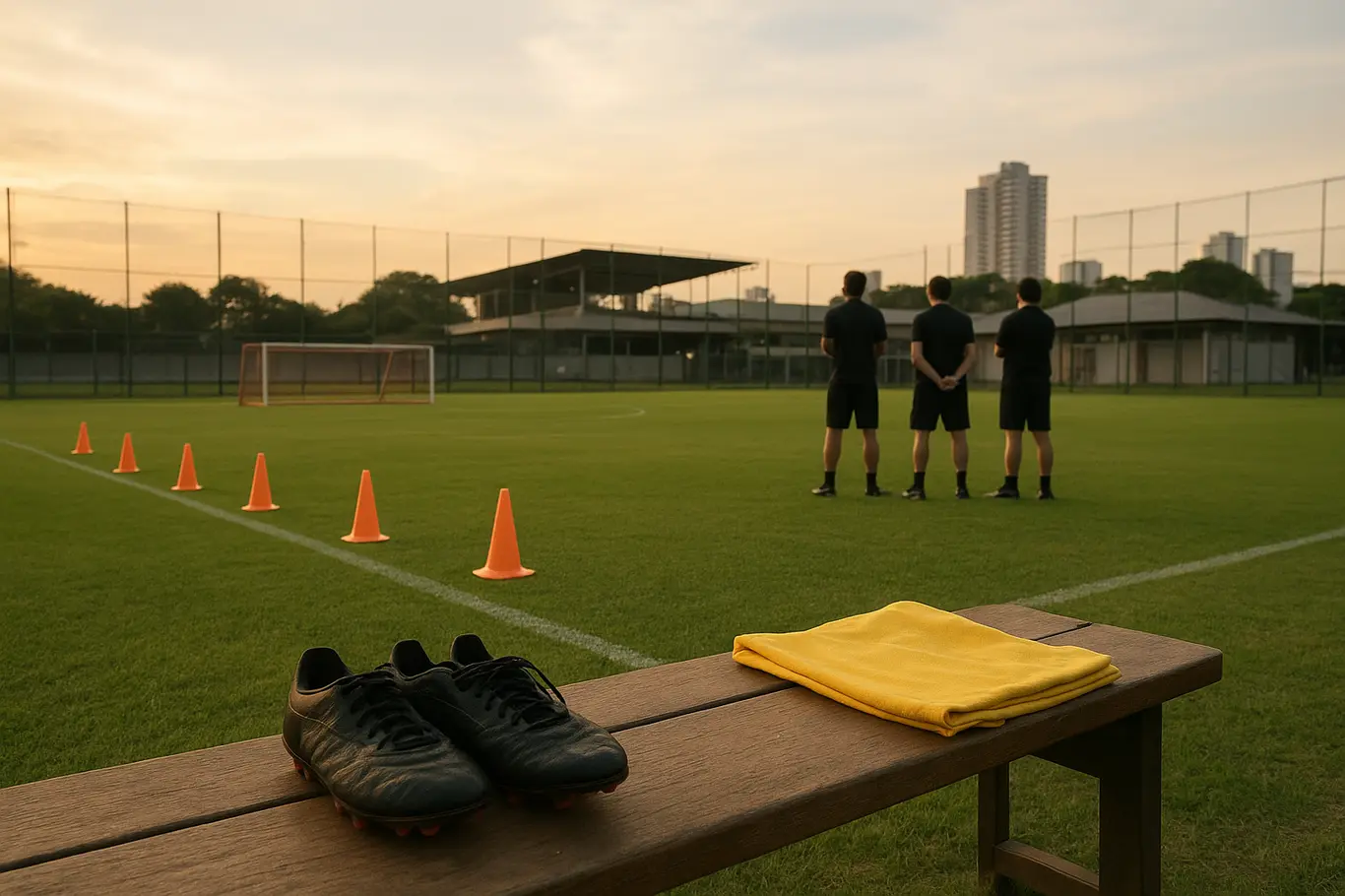 Claudio Echeverri é especulado no Bahia e pode reforçar meio-campo Centro de treinamento ao entardecer com chuteiras e colete em primeiro plano