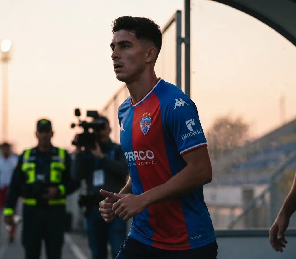 Lucas Mugni volta ao Ceará e aumenta pressão por reforços do Bahia Jogador visto de costas saindo do túnel do vestiário ao entardecer, silhueta tensa