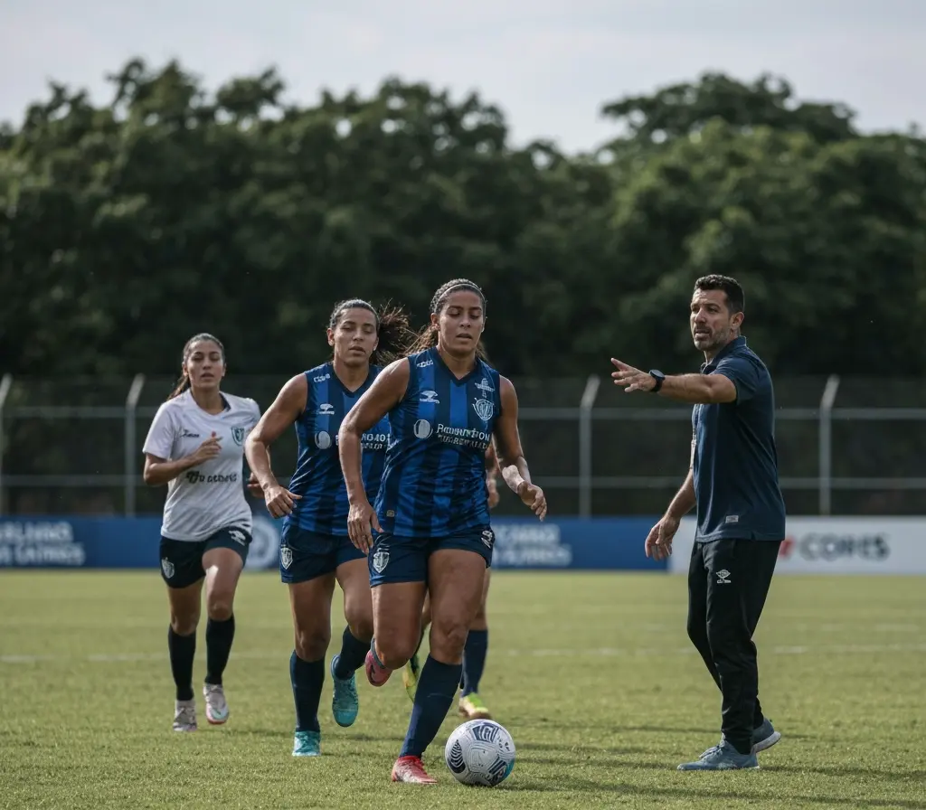 Mulheres de Aço enfrentam Itabirito nas oitavas e pressionam Bahia Jogadoras das Mulheres de Aço em corrida durante partida contra Itabirito, vista em plano médio