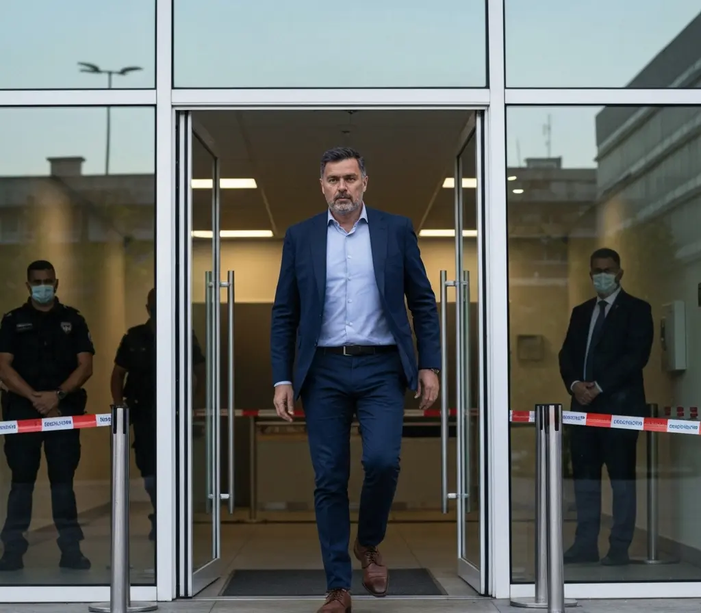 Raul Aguirre representa o Bahia na CBF e busca parcerias para reforços Representante de costas em terno subindo a entrada de prédio institucional, rosto não visível