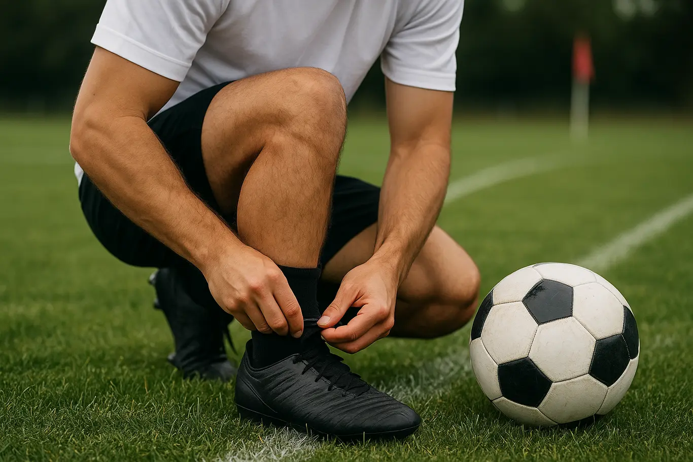 Roman Gomez tem início com oscilações e pode disputar vaga na lateral do Bahia Close-up nas mãos amarrando chuteira e bola ao lado, detalhe de treino