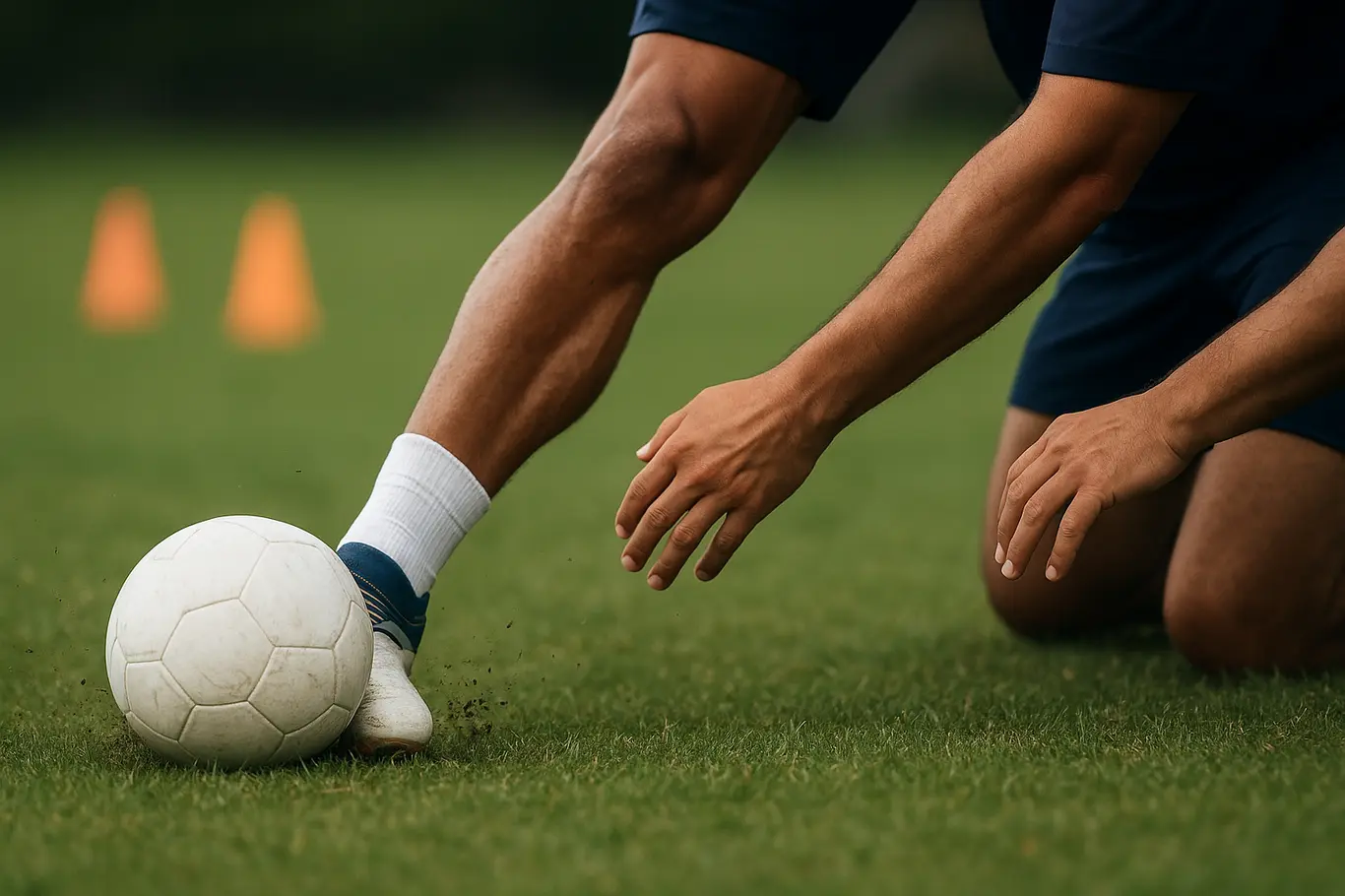 Recuperado, Ruan Pablo treina com sub-20 e reforça ataque do Bahia para o Baiano Fecho nos pés e bola durante treino do sub-20 do Bahia, detalhe de recuperação física
