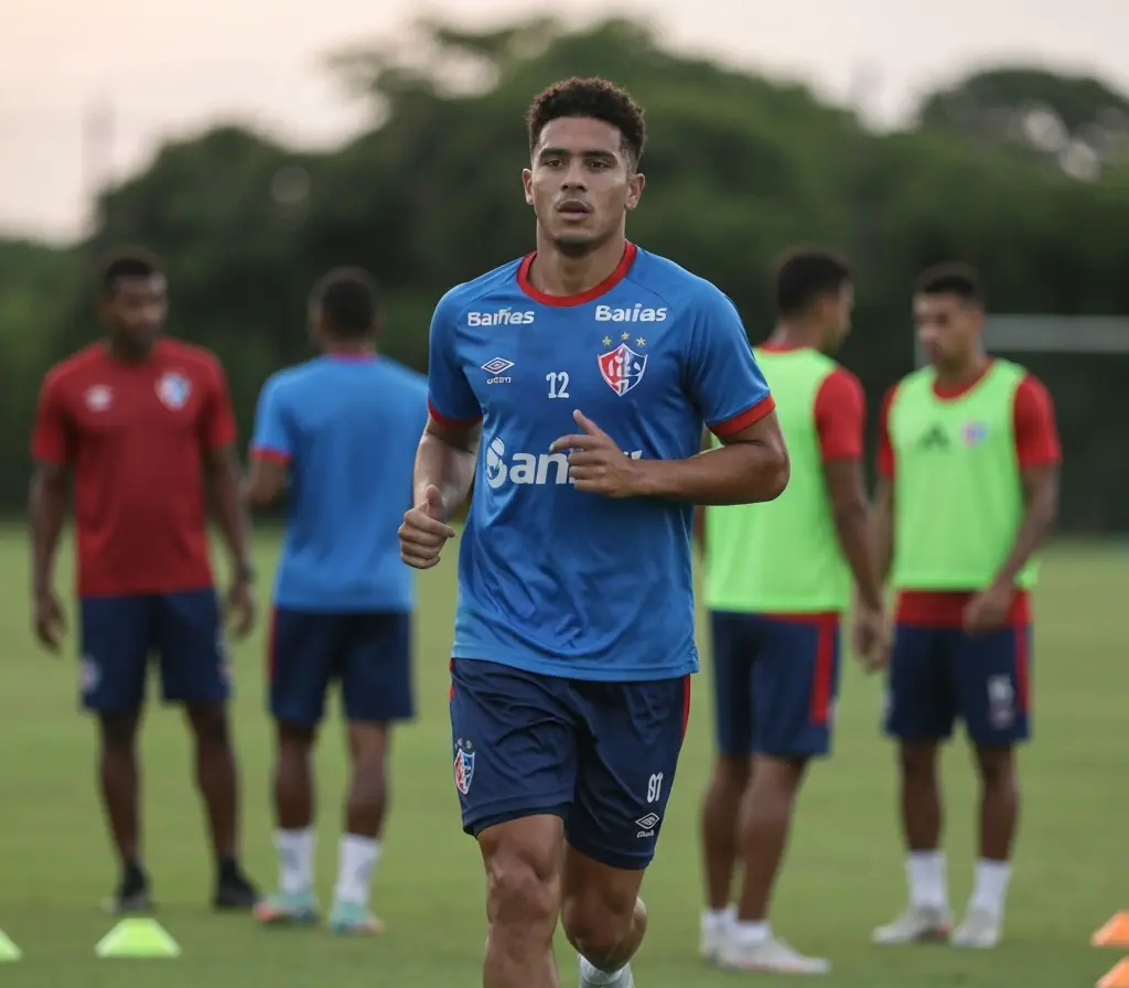 Recuperado, Ruan Pablo treina com sub-20 e reforça ataque do Bahia para o Baiano Jogador de costas correndo em treino do sub-20 do Bahia, camisa de treino sem logos