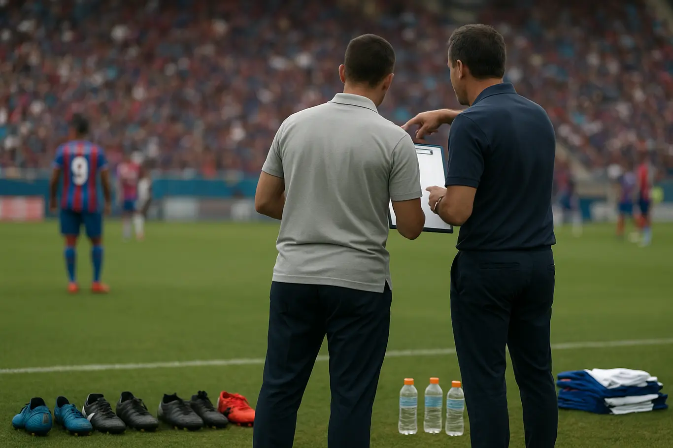 Yago Felipe vira titular na Série B e complica rotação do Bahia Área técnica do Bahia com treinador de costas e itens do banco de reservas, ambiente documental